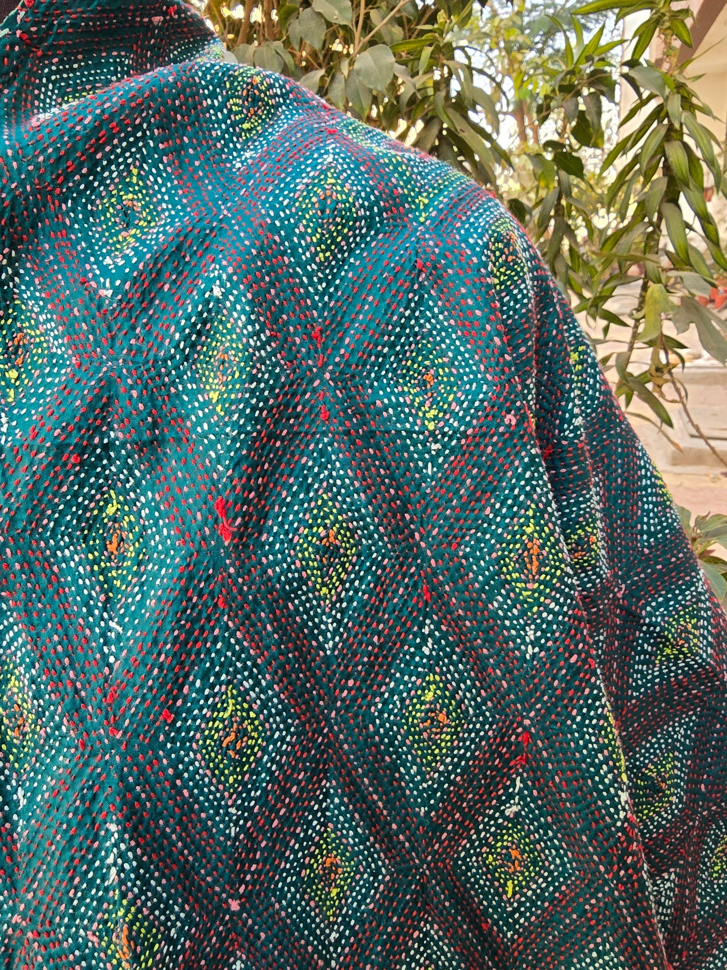 Fine work Silk scarf reversible Kantha handmade