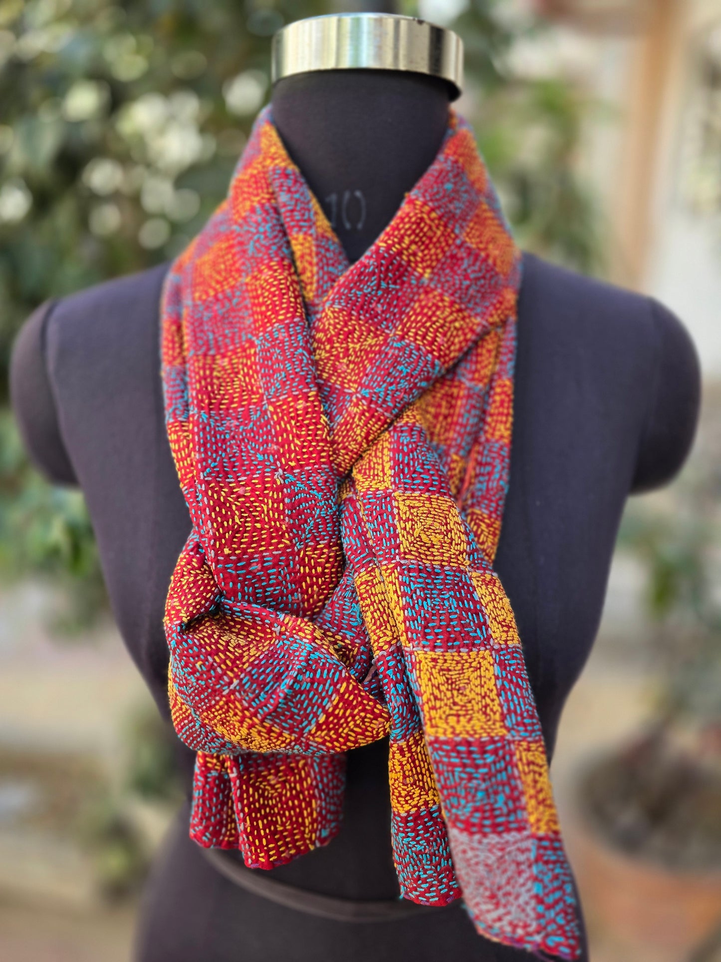 Fine work Silk scarf reversible Kantha handmade