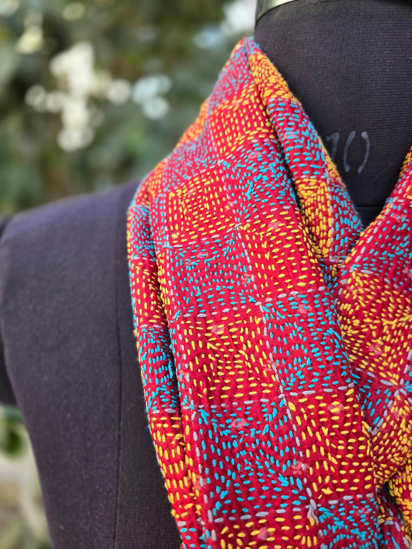Fine work Silk scarf reversible Kantha handmade
