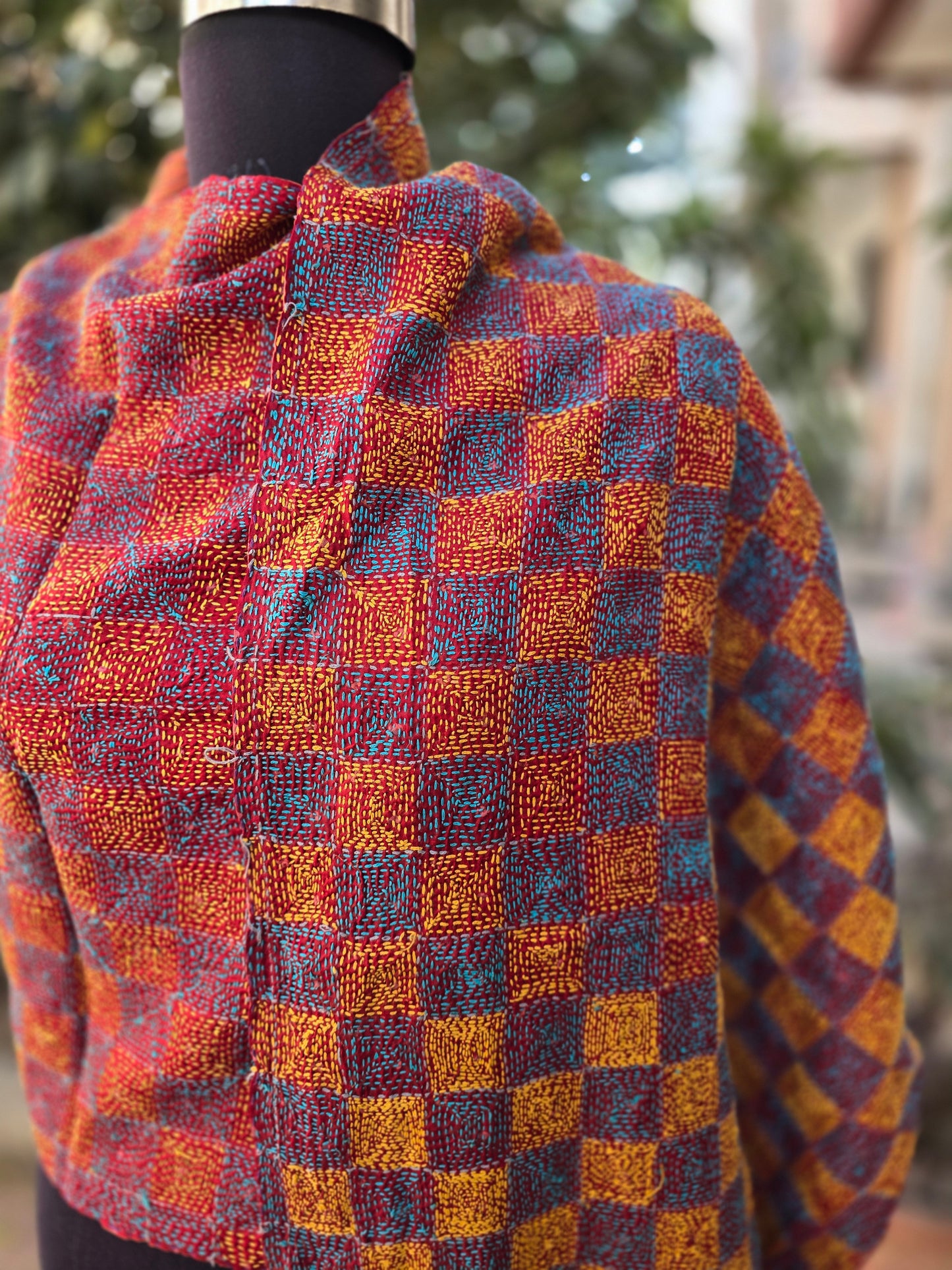 Fine work Silk scarf reversible Kantha handmade