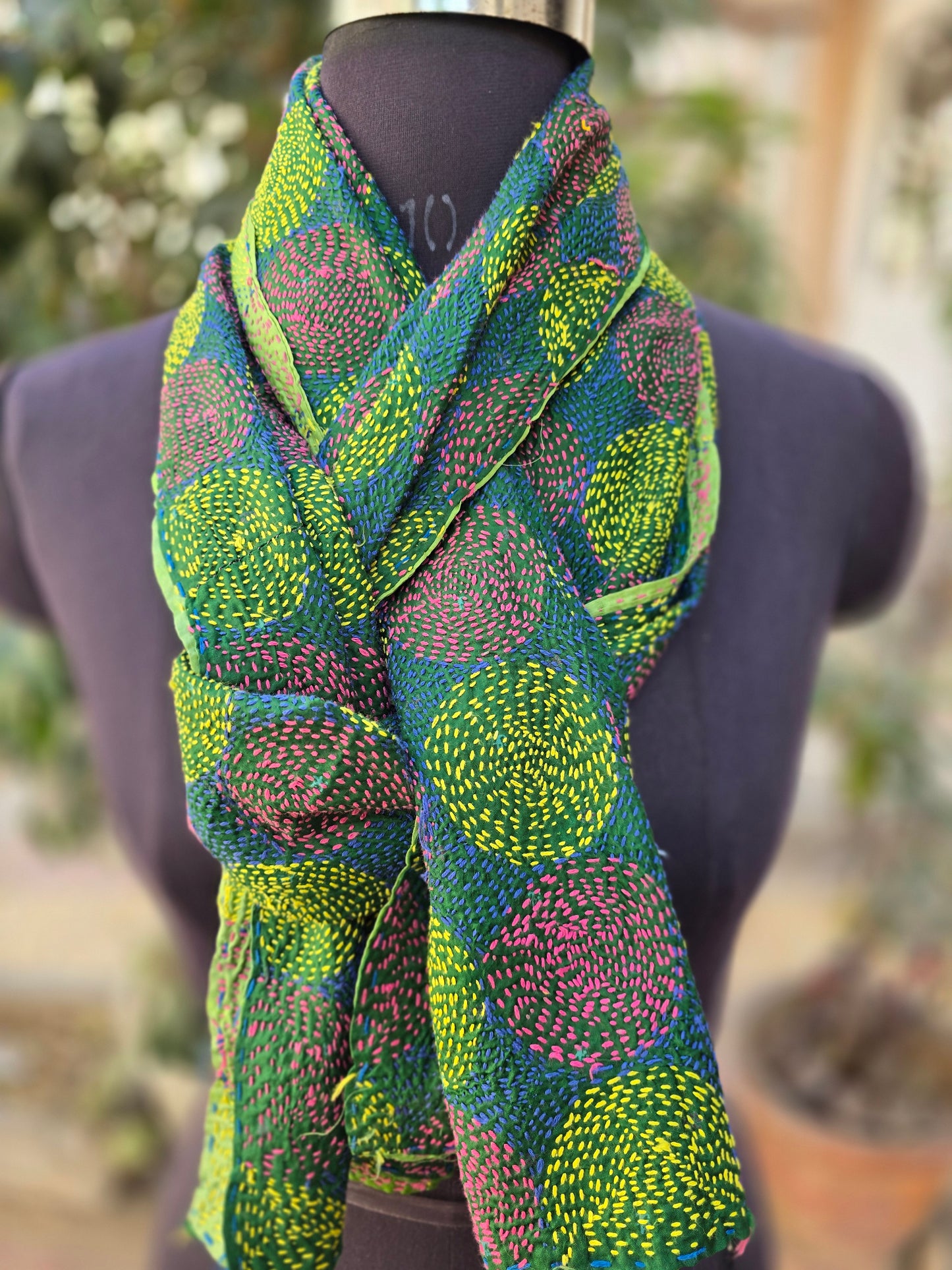 Fine work Silk scarf reversible Kantha handmade