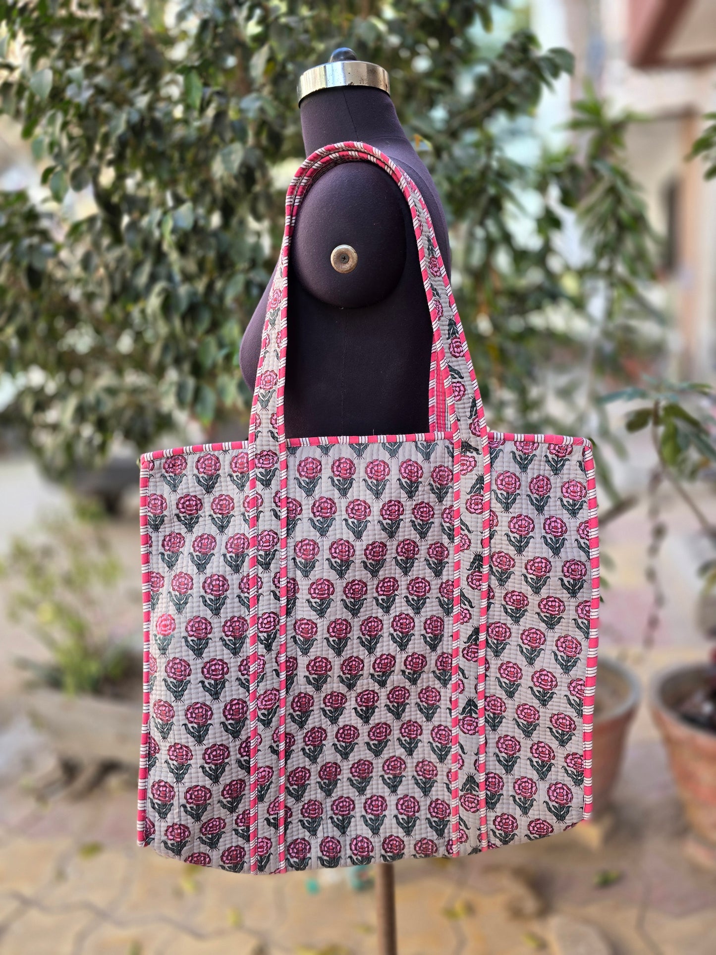 Tote Bag shopping bag Quilted Printed with Zipper