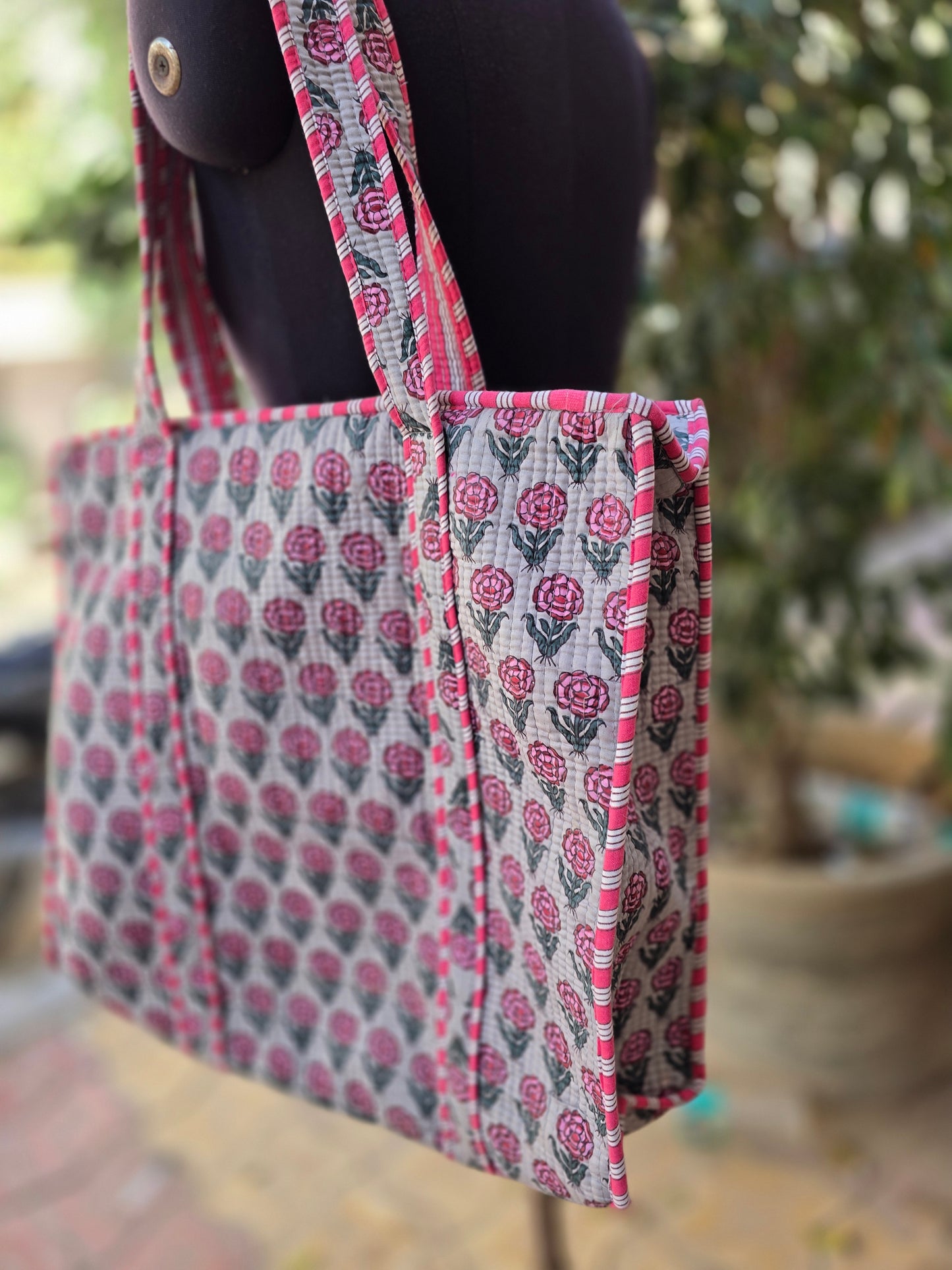 Tote Bag shopping bag Quilted Printed with Zipper