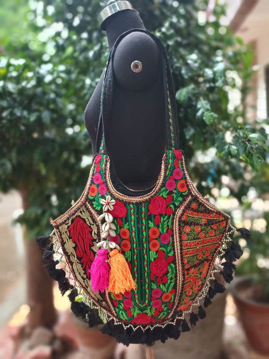 Banjara shoulder bag handmade tassels bag black colour