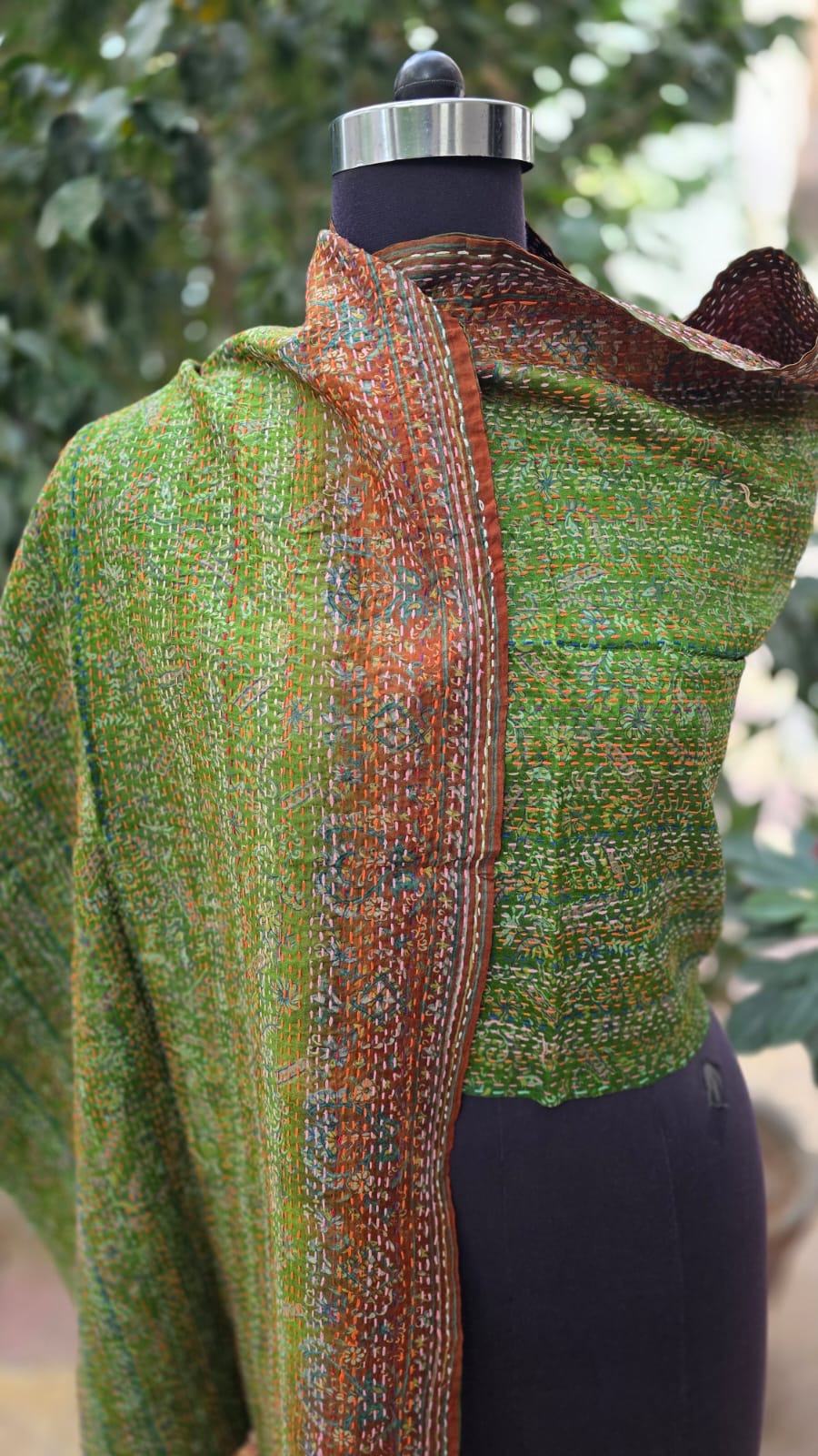 Silk scarf reversible Kantha handmade