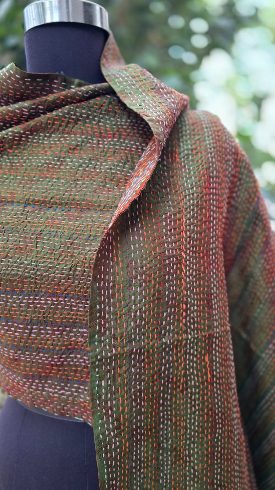 Silk scarf reversible Kantha handmade