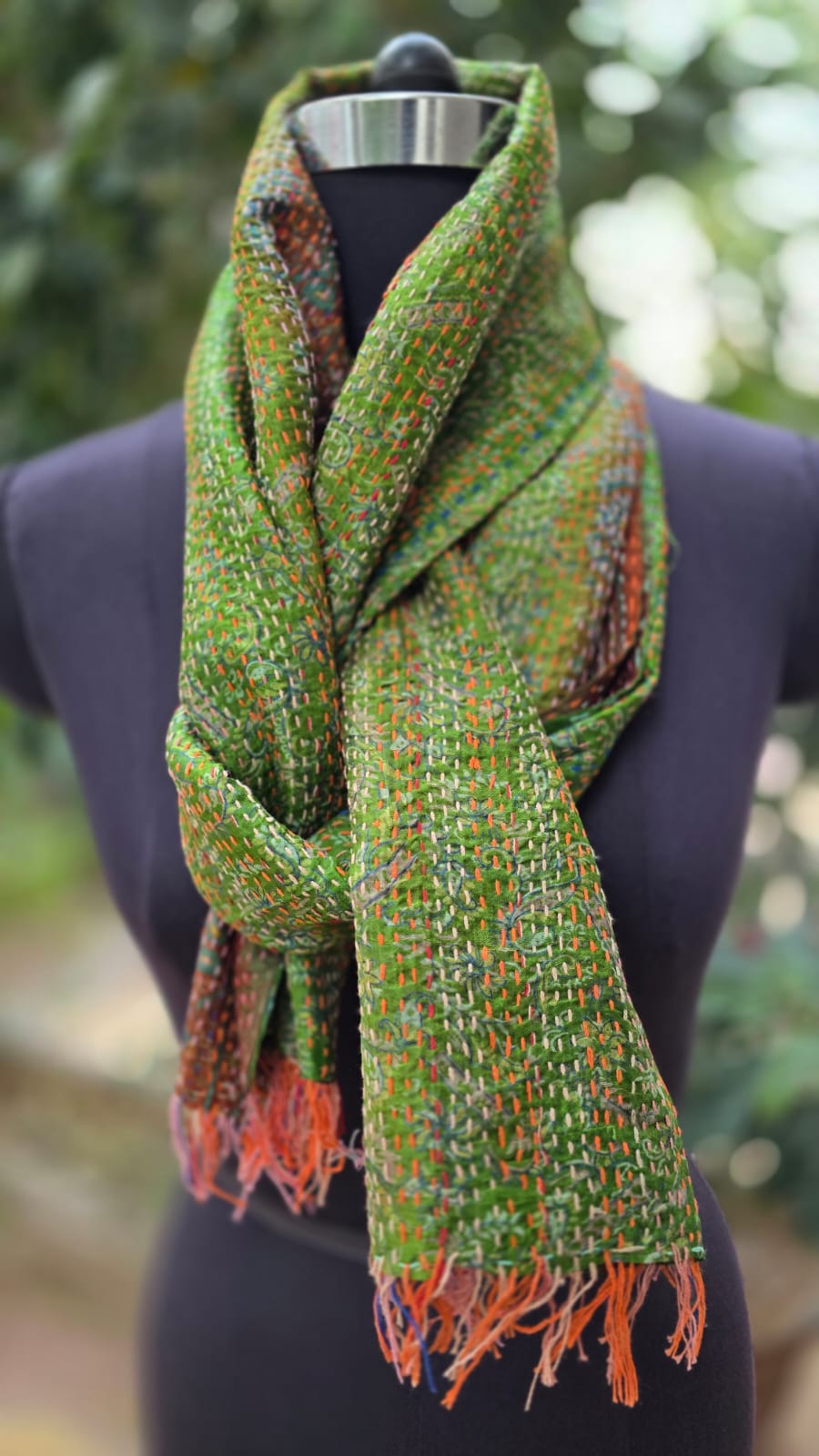 Silk scarf reversible Kantha handmade