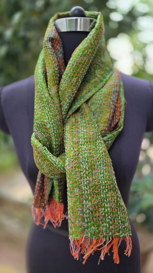 Silk scarf reversible Kantha handmade