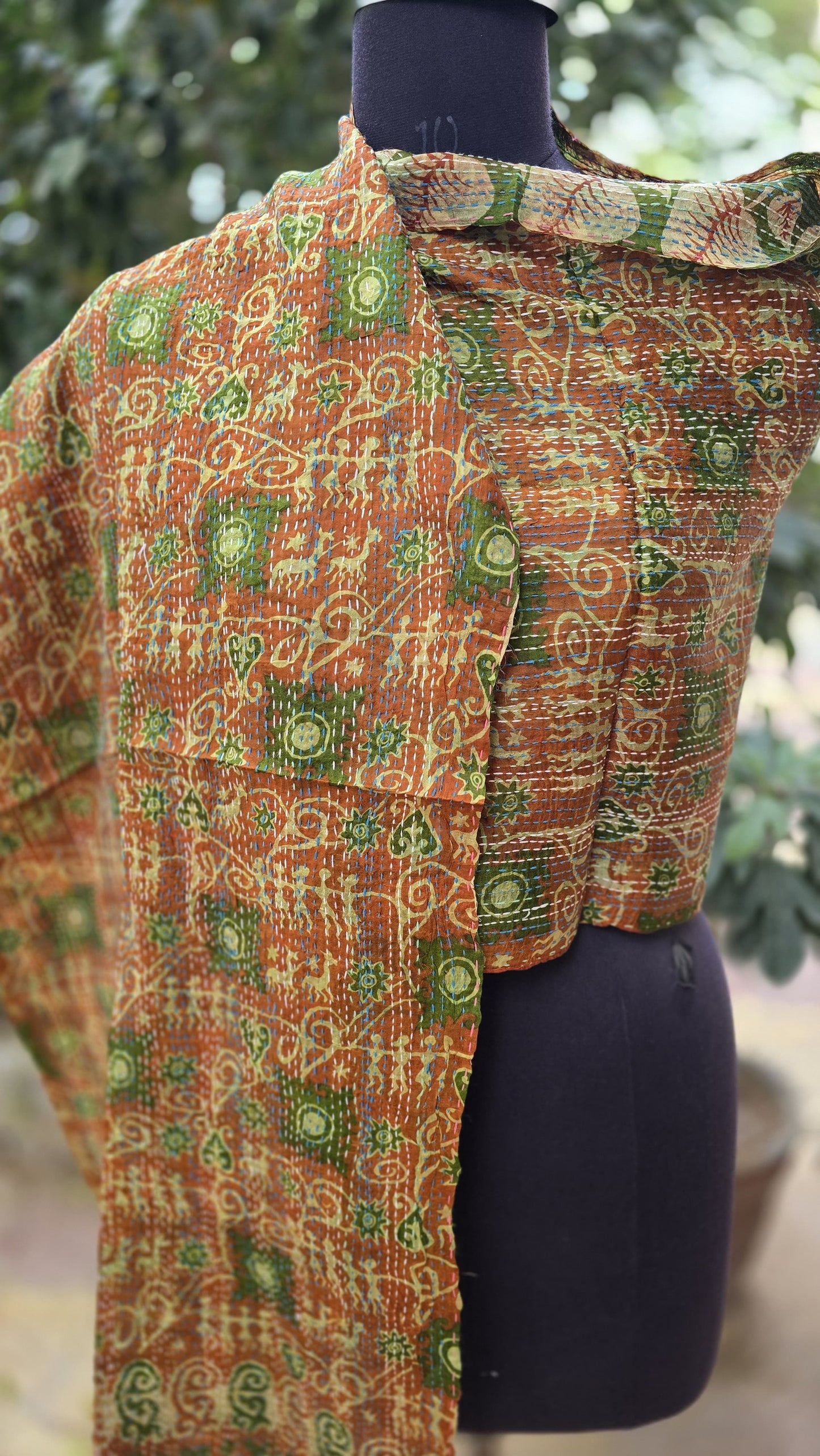 Silk scarf reversible Kantha handmade