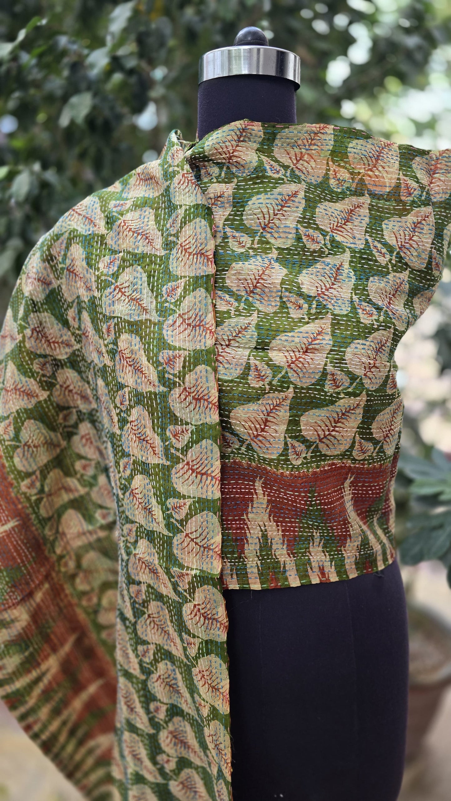Silk scarf reversible Kantha handmade