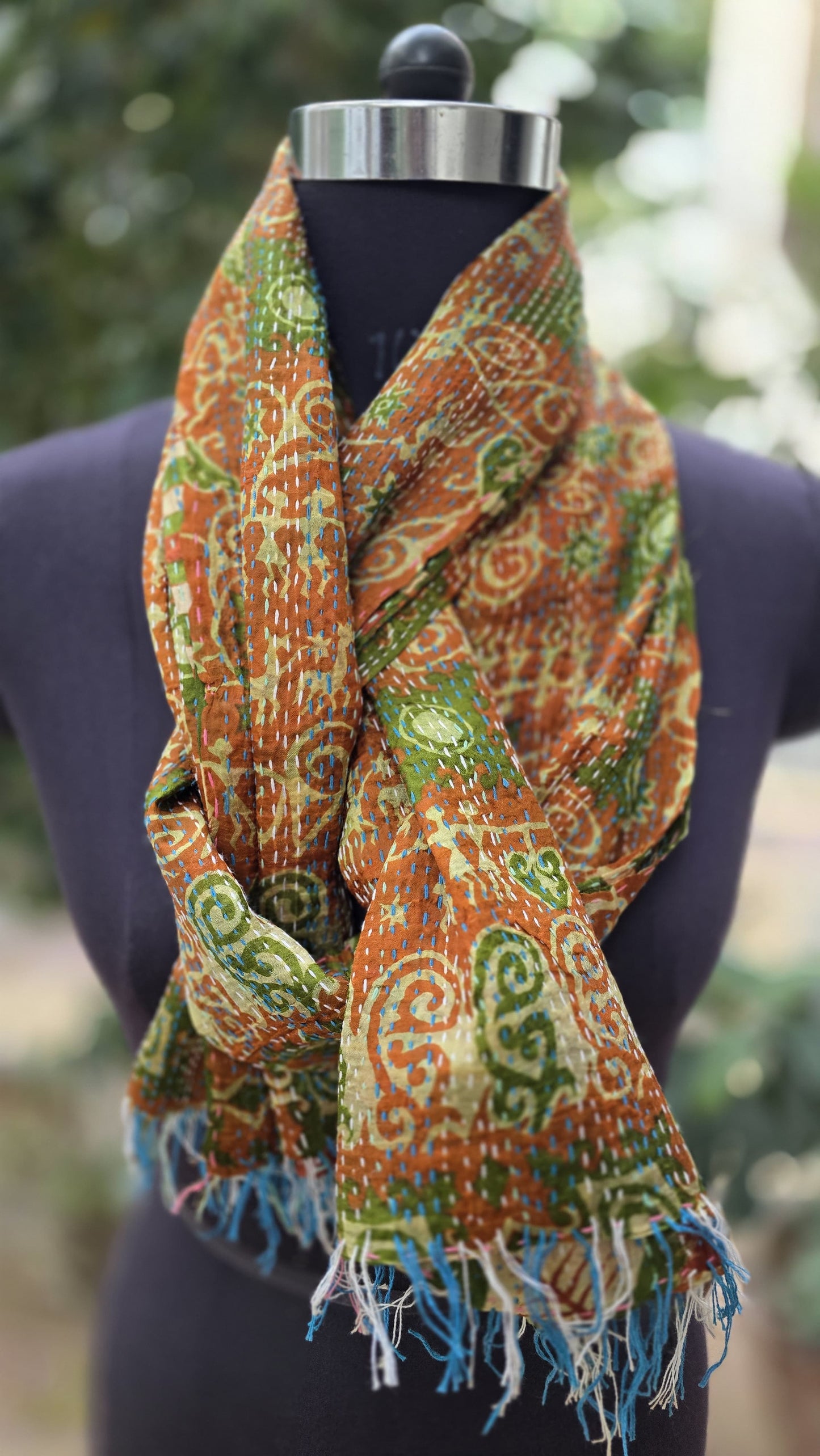 Silk scarf reversible Kantha handmade