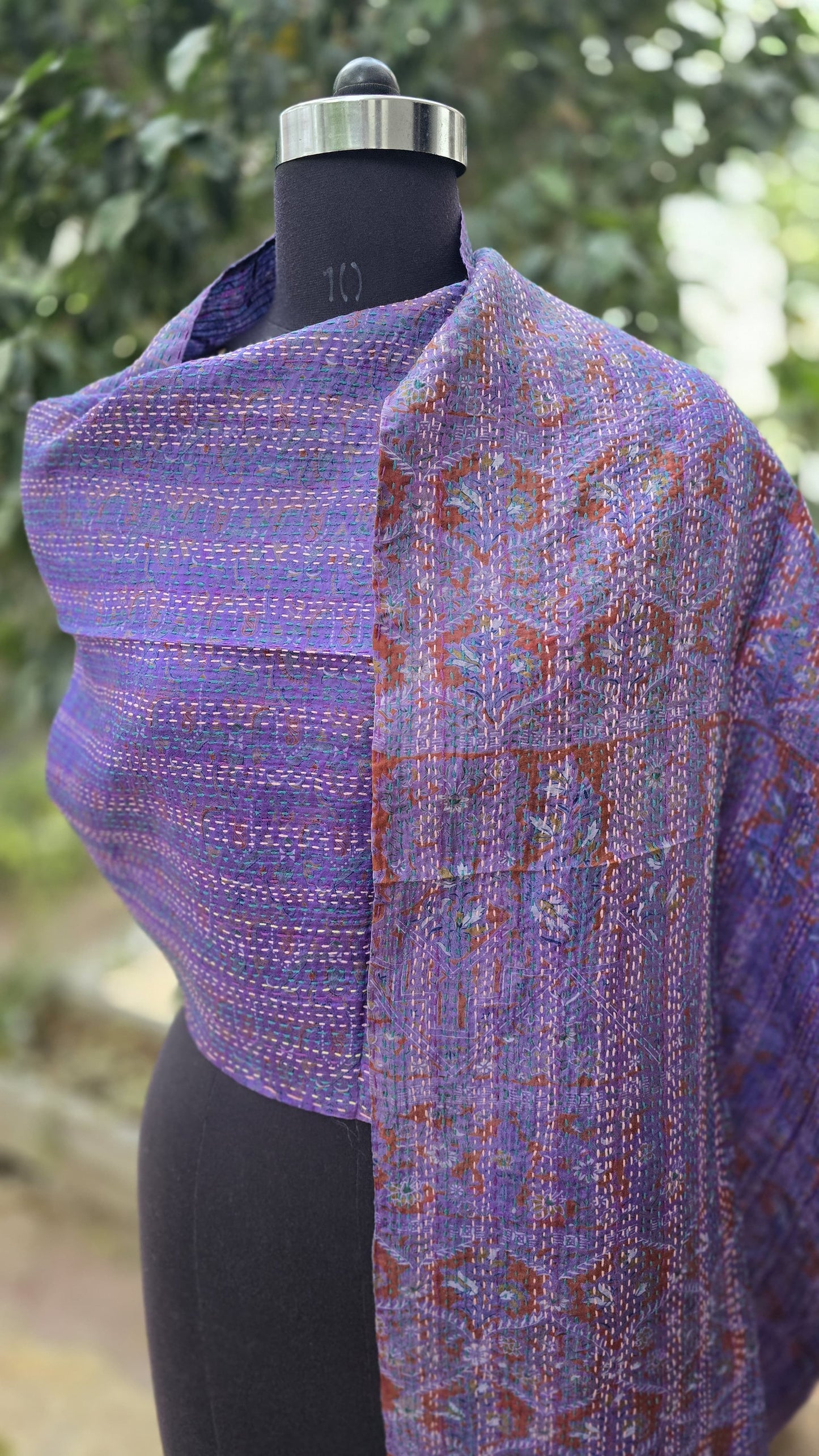 Silk scarf reversible Kantha handmade