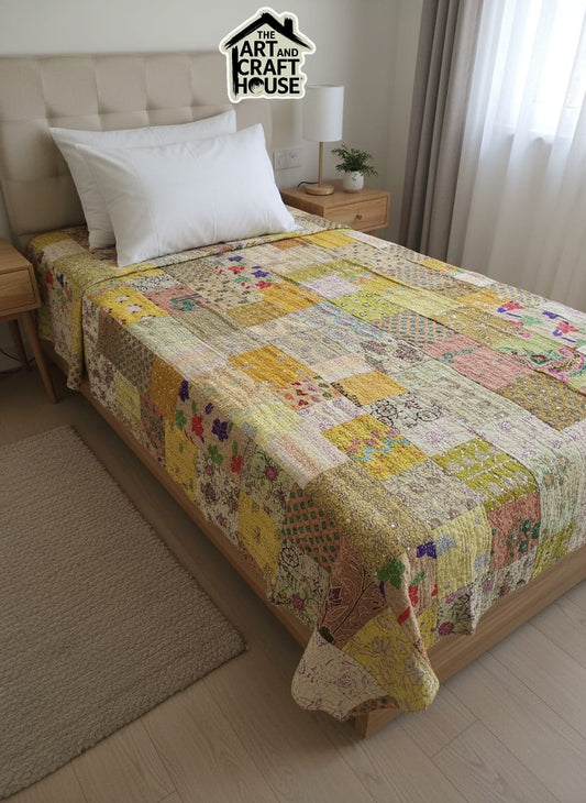 Kantha handmade patch work single bed handmade embroidery
