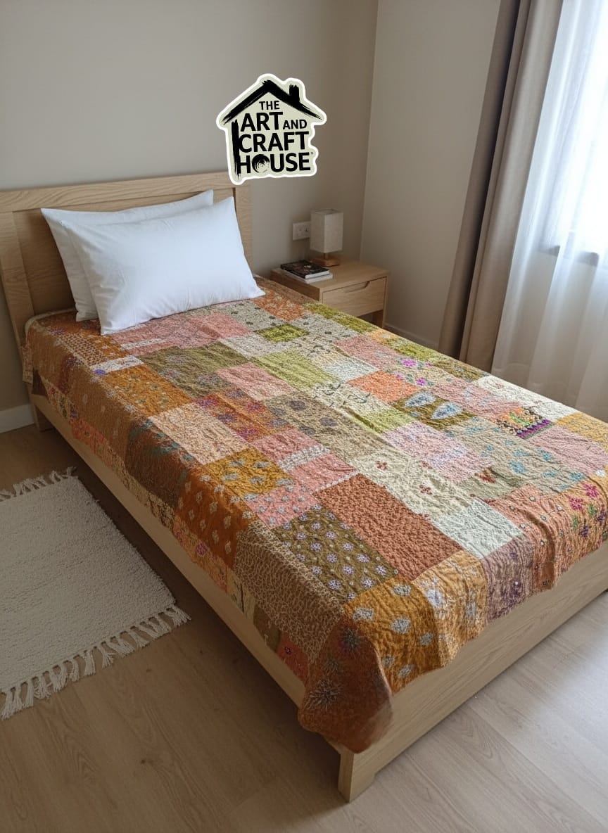 Kantha handmade patch work single bed handmade embroidery
