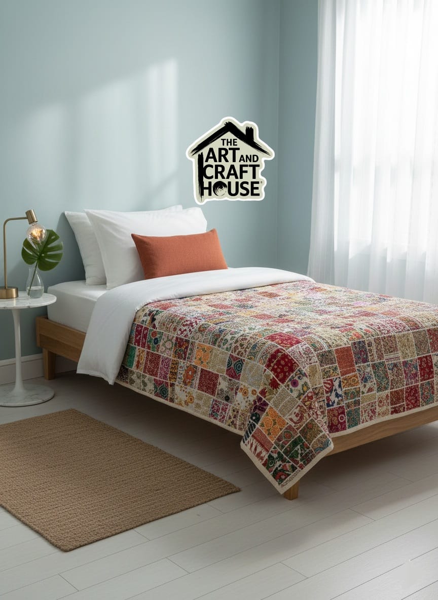 Bed Cover handmade patchwork single bed embroidery