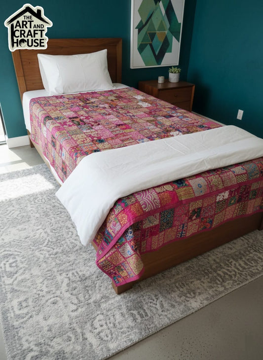 Bed Cover handmade patchwork single bed embroidery