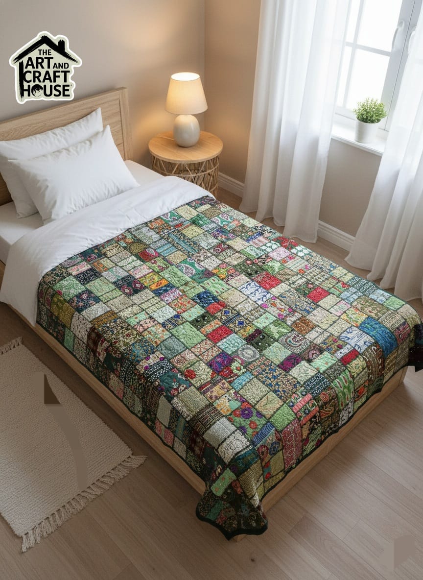 Bed Cover handmade patchwork single bed embroidery