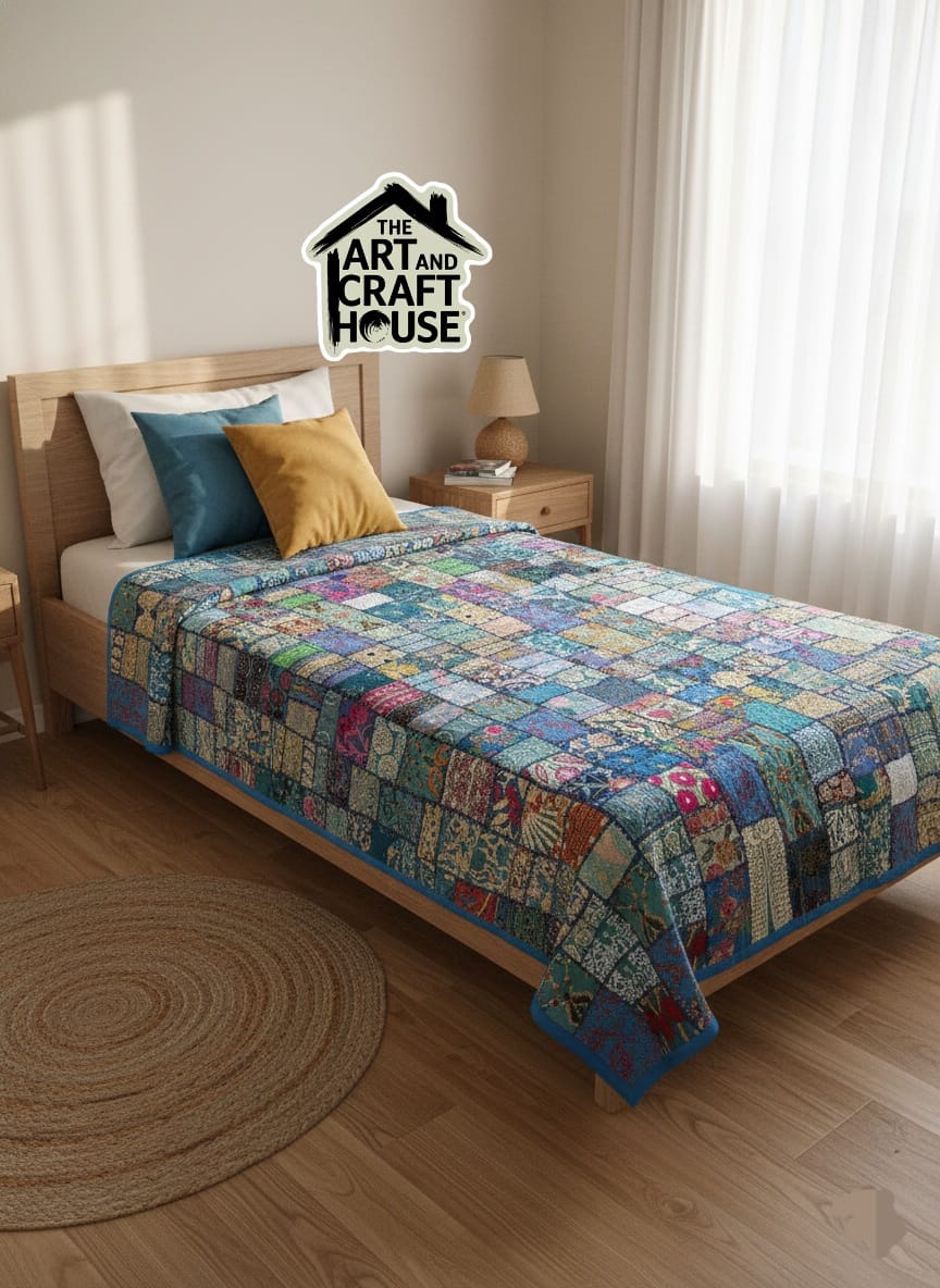 Bed Cover handmade patchwork single bed embroidery