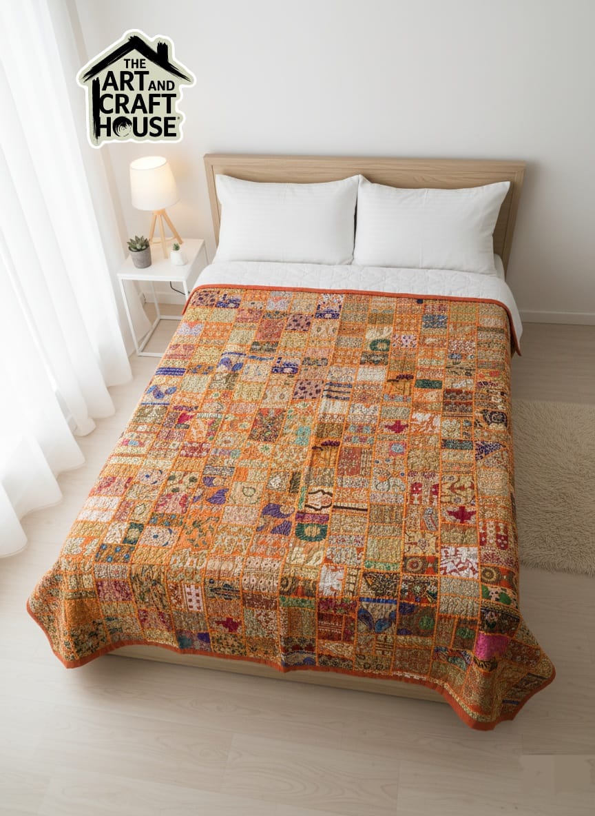 Bed Cover handmade patchwork single bed embroidery