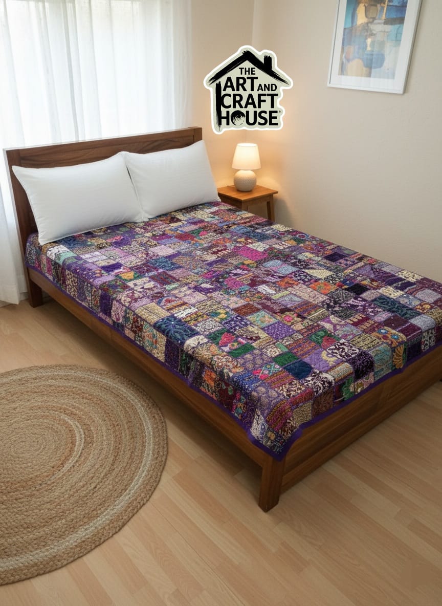Bed Cover handmade patchwork single bed embroidery