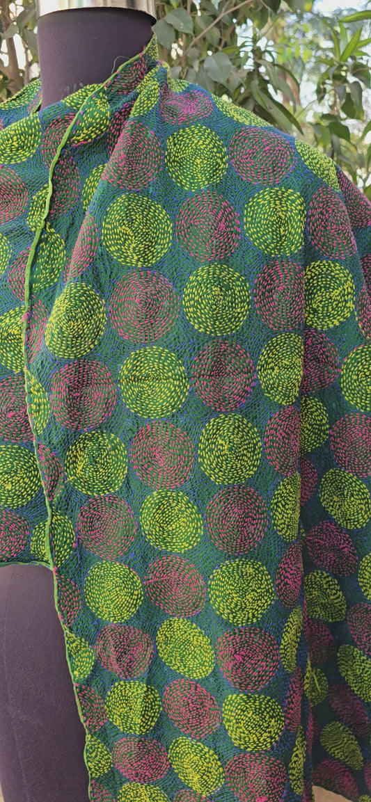 Fine work Silk scarf reversible Kantha handmade