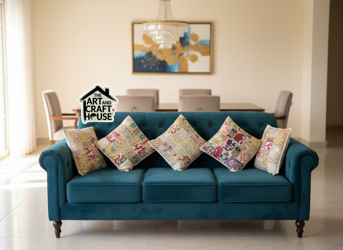 White colour Cushion cover patchwork set of 5 piece