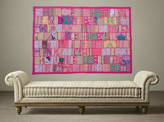 Wall hanging the Pink colour handmade patch work table runner multipurpose