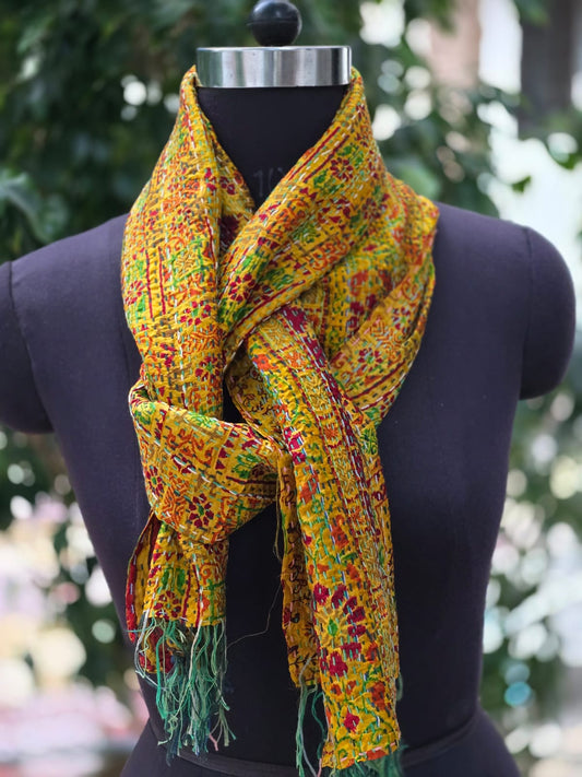 Silk scarf reversible Kantha handmade