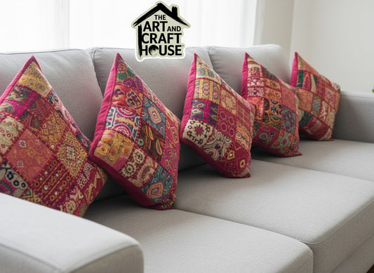 Pink colour Cushion cover patchwork set of 5 piece