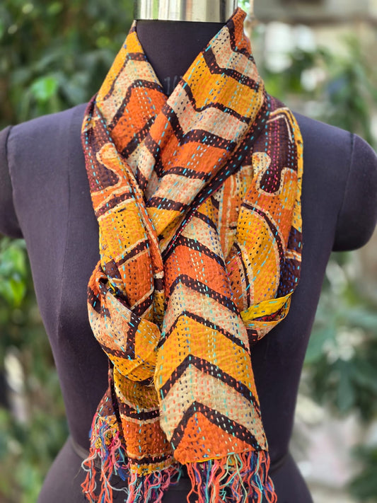 Silk scarf reversible Kantha handmade