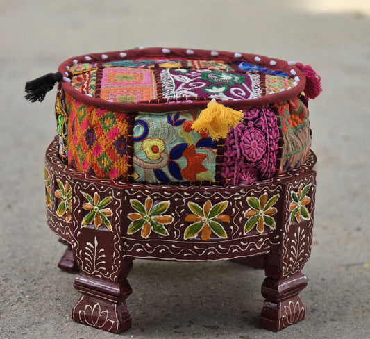 12 inch Wooden stool home decor embroidery patch work handmade