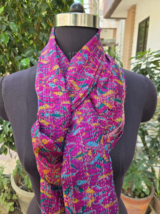 Silk scarf reversible Kantha handmade