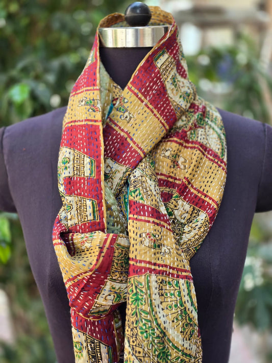 Silk scarf reversible Kantha handmade