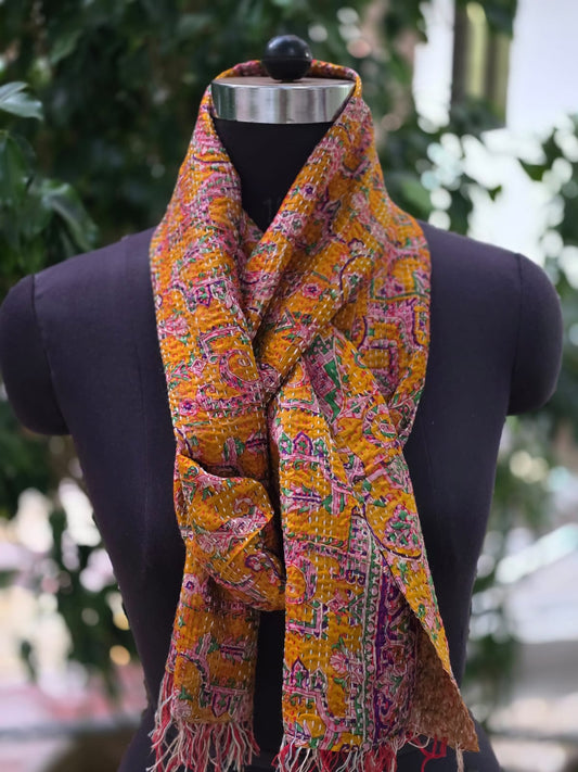 Silk scarf reversible Kantha handmade