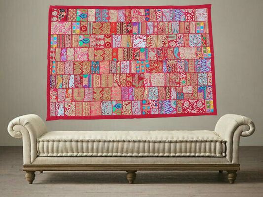 Wall hanging the Red colour handmade patch work table runner multipurpose