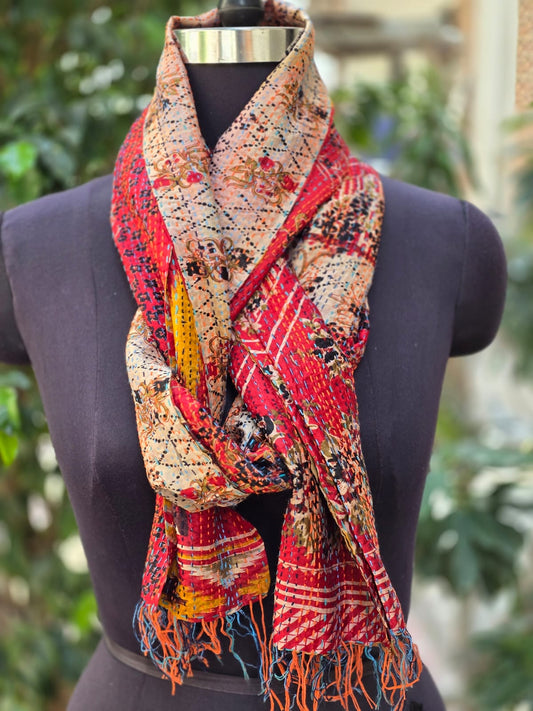 Silk scarf reversible Kantha handmade