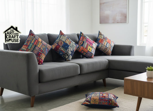 Blue colour Cushion cover patchwork set of 5 piece