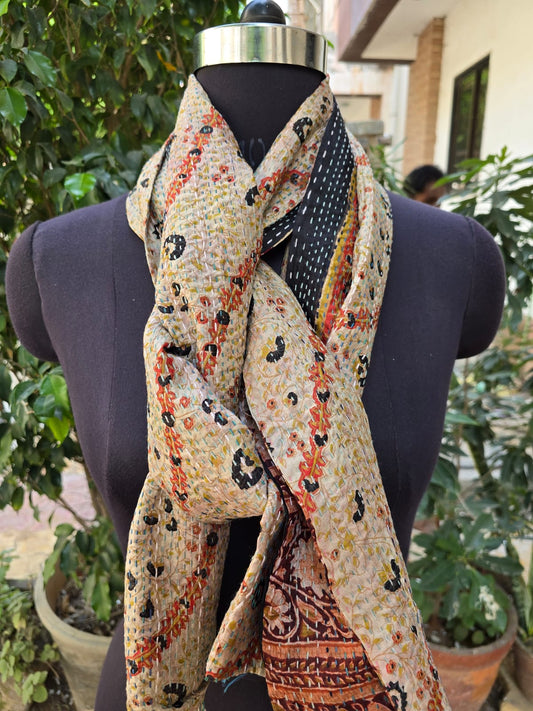 Silk scarf reversible Kantha handmade