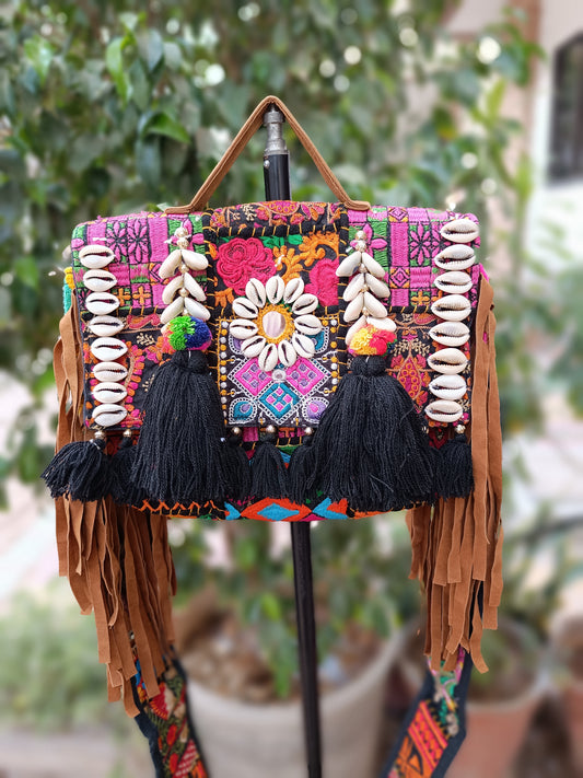 Banjara bag sling bag fringes bag black colour