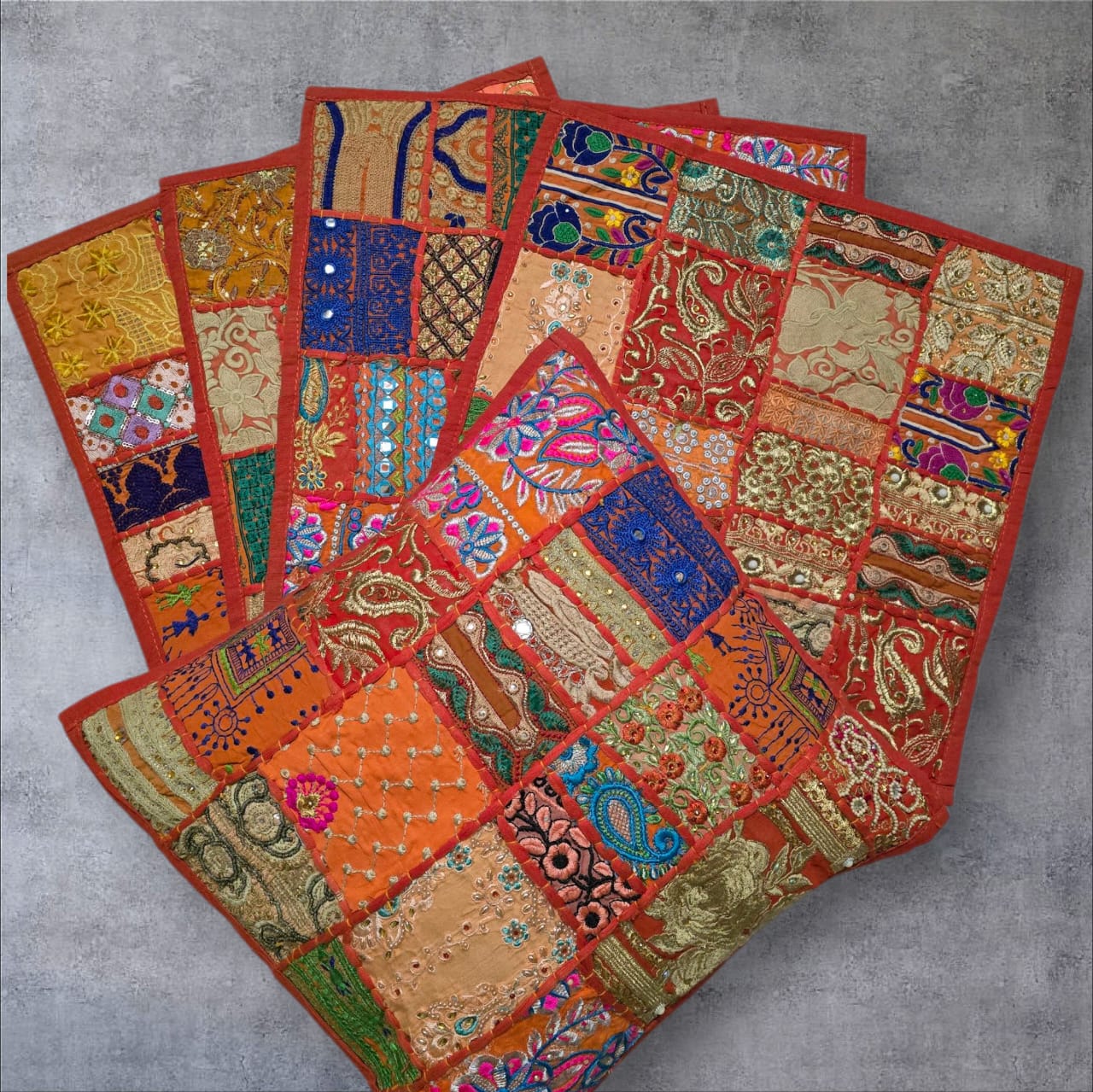 Orange colour Cushion cover patchwork set of 5 piece